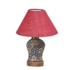Devansh Conical Pink Jute Shade Lamp With Wood & Mosaic Glass Base For Decoration/Office/Home/Gifting/Study For Decoration/Office/Home/Gifting/Study -(10X10X14.5) Inches -A