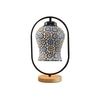 Devansh Multicolor Glass Wooden & Iron  Table Lamp -17 Inch Height  -Af