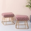 Crest Jacquard Metallic Stool in Maroon & White Color Set of 2