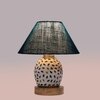 Devansh Conical Turquoise Jute Shade Lamp With Wood & Mosaic Glass Base For Decoration/Office/Home/Gifting/Study For Decoration/Office/Home/Gifting/Study -(10X10X14.5) Inches -A