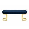 Doe Buck Upholstered Oval Bench in Blue Colour with Gold Loop Legs