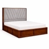 Vedanch Solid Wood Queen Size Upholstered Bed With Hydraulic Storage (Provincial Teak Finish, Grey Colour)