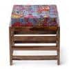 Houston Sheesham Wood Stool with Bird Print Grey Kantha Cushion