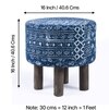 Morgan Acacia Wood Set of 2 Ottoman Pouffees in Indigo Patchwork Kantha, Antique Grey Finish