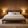 Linea Solid Wood Queen  Size Upholstered Bed Without Storage (Provincial Teak Finish, Purple Colour)