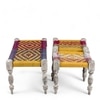 Oakville Sheesham Wood Vintage Seater Maachi Bench Set  2 Stools In Multi Colour Chindi  Yellow Rope