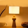Devansh Off White Cotton Table Lamp With  Wood Natural Base  (7X18.25 Inches)-2