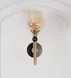 Mantis Single Light Wall Fitting In Black And Brass Finish Metal With Amber Glass
