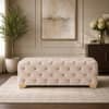 Doe Buck Velvet Tufted Bench in Beige Colour with Gold Base