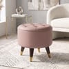 Rene Tuffed Pouffee In Mango Walnut Finish with Spanish Rose Leatherette Colour