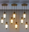 Isla 3 Light Ceiling Pendant In Brass Finish Metal With Amber And Frosted White Glass Shades