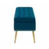 Doe Buck Velvet Tufted Storage Bench in Teal Blue Colour with Gold Legs