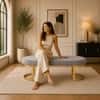 Doe Buck Upholstered Oval Bench in Grey Colour with Gold Loop Legs