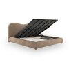Ripple Fabric King  Size Bed With Hydraulic Storage (Coffee Oak Brown Finish, Tuscan Almond Colour)