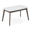 Lunar Solid Wood and Carrara White 6 Seater with 6 Lunar Dining Chair (Finish: Danish Walnut, Colour: Moss Green)