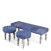 Cairo Sheesham Wood Mid Century 3+1+1 Seater Bench Set With 2 Stools In Indigo Patchwork Kantha