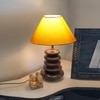 Devansh Yellow Cotton Table Lamp With Wood  Pebble Lamp  (10X10X15) Inches