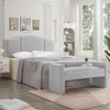 Wooden Twist Soft Hropzy Boucle Upholstered Armrest Ottoman Bench in Light Grey Colour