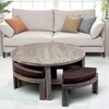 Nashville Sheesham Wood 4 Seater Coffee Table Set In Antique Grey Finish Grey Velvet Cushion