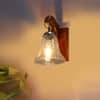 Devansh Solid Wood Electric Wall Light in Brown Colour with Transparent Shade Count of 1 Light