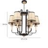 Eliante 6-Light Chandelier, Mild Steel And Wood With Fabric Shades, Modern Ceiling Fixture