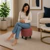 Doe Buck Velvet Round Ottoman Stool in Pink Colour with Wooden Legs