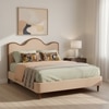 Solara Wave Luxe Queen Size Bed in velvet With Oak wood Frame & Hydraulic Storage
