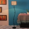 Dorah Blue Natural Fiber Floor Lamp with Black Iron Base