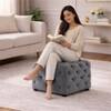 Doe Buck Colchester Velvet Tufted Ottoman Cube in Grey Colour with Wooden Base