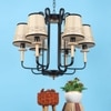 Eliante 6-Light Chandelier, Mild Steel And Wood With Fabric Shades, Modern Ceiling Fixture