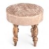 Roswell Sheesham Wood   Round Set of 2 Stools in Beige Sparkle Velvet Upholstery