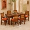 Globally Indian Helene Solid Sheesham Wood 6 Seater Dining Table Set 6 Chairs Navy Blue