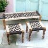 Hamilton Solid Wood Maachi Bench set with 2 Stools in Black & White Canning