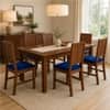 Globally Indian Mahira Solid Sheesham Wood 6 Seater Dining Table Set 6 Chairs Navy Blue