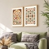 Mughal Floral Motifs Set of 2 Framed Posters Indian Art 45x60 cm