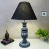 Grey Stone Finish Handpainted And Hancarved Distress Wooden Table Lamp