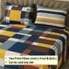Blue & Yellow Shade Geometric 400 TC Cotton Flat Super King Size Bedsheet With 2 Pilllow Covers