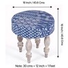 Roswell Sheesham Wood Mid Century Round Set of 2 Stools in Indigo Patchwork Kantha Upholstery