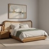 Elowen Softline Queen Size Bed in velvet With Oak wood Frame & Hydraulic Storage