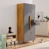 Hexa Red Wooden 2 Door Wardrobe with Drawer and Hanging Space in Giant Wood and Slate Grey Colour