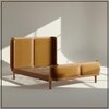 Valerio Duo-Panel Luxe Queen Size Bed in Mustard colour Velvet with Oak wood Frame