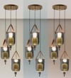 Duo Integrated 3-Light Led Ceiling Pendant In Brass Finish Metal And Brown Leather With Gray Glass Shades