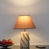 BURFORD Small Distress White Finish  Wood Table Lamp With Beige Cotton Shade