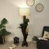 Woods Wooden Floor Lamp with Brown Base and Jute Fabric Lampshade