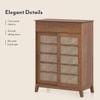 Fujiwara 20 Pair Solid Wood and Cane Shoe Cabinet With Drawer In Amber Walnut Finish