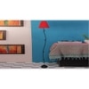 Ovelia Red Fabric Floor Lamp with Black Iron Base
