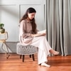 Mandala Fabric Wooden Ottoman in Grey Color