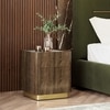 Dorian Engineered Wood Bedside Table With Ceramic Top In Walnut High Gloss Finish