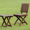 Alfresco Solid Wood Outdoor Folding Square Table with Two Square Chairs in Brown Colour