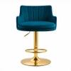 Doe Buck Oliver Adjustable Velvet Bar Stool in Teal Blue Colour with Gold Base